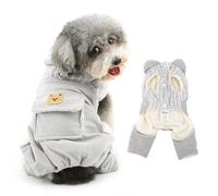 Ranphy Cute Pet Winter Outfits for Small Dog Striped Fleece Jacket Vest Corduroy Overalls Puppy Jumpsuit Sleeveless Pocket Yorkie Chihuahua Warm Clothes with Leash Ring Cat Clothing,Grey,XS
