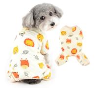Ranphy Cute Small Dog Pajamas Cotton Padded Pet Pjs with Cartoon Print Puppy Pyjamas Autumn Winter Soft Warm Pullover Jumpsuit with D-ring Chihuahua Yorkie Cat Apparel,Lion,L
