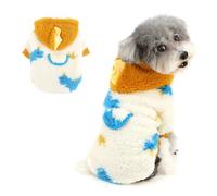 Ranphy Dinosaur Print Dog Fleece Hoodie for Extra Small and Small Breeds, Soft Warm Pullover with D-Ring, Cute Winter Outfit for Puppy Kitten Chihuahua Yorkie Cat Clothing,Cream,XS