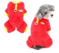 Ranphy Dog Fleece Pyjamas for Small Dogs Soft Solid Pet Pullover Jumpsuit with D-Ring Warm Cozy Puppy Four-Leg Pjs Winter Autumn Sleepwear Comfortable Clothes Chihuahua Yorkie Cat Apparel Red S