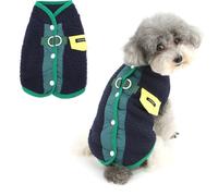 Ranphy Dog Fuzzy Fleece Jacket for Small Dogs Patchwork Warm Puppy Vest Coat with Double D-Ring Soft Turtleneck Pullover Winter Fall Clothes Warm Cozy Jumper Chihuahua Yorkie Cat Apparel Navy Blue M