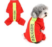 Ranphy Dog Fuzzy Fleece Pyjamas for Small Dogs Puppy Jumpsuit with D-Ring and Letter Printed Soft Four-Leg Pullover Pjs Cozy Winter Autumn Clothes Pet Sleepwear Chihuahua Yorkie Cat Apparel Red M