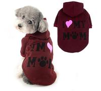 Ranphy Dog Hoodies for Small Dog Girls Boy Pet Jumper with Letter "I Love My Mom" Puppy Sweatshirt Hooded with Leash Hole Autumn Spring Pullover Mother Day Thanksgiving Day Cat Sweater, Wine, M