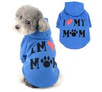 Ranphy Dog Hoodies for Small Dog Girls Boy Pet Jumper with Letter "I Love My Mom" Puppy Sweatshirt Hooded with Leash Hole Autumn Spring Pullover Mother Day Thanksgiving Day Cat Sweater, Dark Blue, M