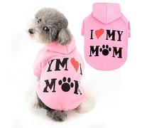 Ranphy Dog Hoodies for Small Dog Girls Boy Pet Jumper with Letter "I Love My Mom" Puppy Sweatshirt Hooded with Leash Hole Autumn Spring Pullover Mother Day Thanksgiving Day Cat Sweater, Pink, M