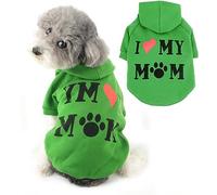 Ranphy Dog Hoodies for Small Dog Girls Boy Pet Jumper with Letter "I Love My Mom" Puppy Sweatshirt Hooded with Leash Hole Autumn Spring Pullover Mother Day Thanksgiving Day Cat Sweater, Green, M