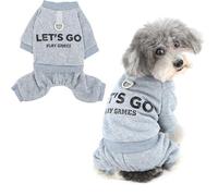 Ranphy Dog Tracksuit for Small Dogs Warm Puppy Jumpsuit with D-Ring and Letter Print Soft 4-Leg Pet Sweatshirt Pjs Cozy Comfortable Outfit Autumn Overall Chihuahua Yorkie Cat Clothes Gray S