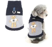 Ranphy Faux Suede Fleece Dog Coat for Small Dogs Patchwork Pet Harness Jacket with Bear Pattern and D-Ring Warm Puppy Vest Cozy Winter Autumn Clothes Chihuahua Yorkie Cold Weather Apparel Blue M