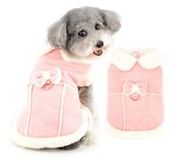 Ranphy Faux Suede Small Dog Coat, Cold Weather Warm Puppy Jacket with Bowknot and D-ring Fuzzy Collar Girls Winter Clothes Fleece Lined Pet Vest Chihuahua Yorkie Cat Apparel,Pink,L