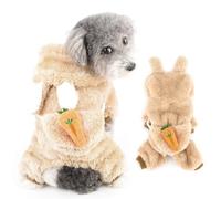 Ranphy Fleece Dog Hoodie for Small Dog Warm Pet Pajamas with Bunny Hood Puppy Pyjamas with Carrot Crossbody Bag Autumn Winter Pjs Super Soft Pullover Chihuahua Yorkie Cat Costume Brown XL