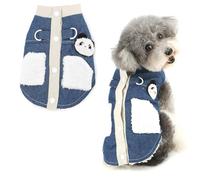 Ranphy Fleece Lined Denim Dog Coat for Small Dogs Warm Puppy Jacket with Double D-Ring and Pocket Soft Cozy Pet Outfit Winter Autumn Clothes Chihuahua Yorkie Cat Apparel Dark Blue S