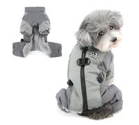 Ranphy Fleece Lined Dog Coat for Small Dogs Soft Waterproof Puppy Jumpsuit with Double D-Ring Reflective Colorblock Pet Jacket Warm Adjustable Winter Snowsuit Chihuahua Yorkie Cat Clothes Gray M