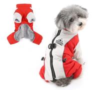 Ranphy Fleece Lined Dog Coat for Small Dogs Soft Waterproof Puppy Jumpsuit with Double D-Ring Reflective Colorblock Pet Jacket Warm Adjustable Winter Snowsuit Chihuahua Yorkie Cat Clothes Red M