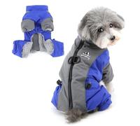 Ranphy Fleece Lined Dog Coat for Small Dogs Soft Waterproof Puppy Jumpsuit with Double D-Ring Reflective Colorblock Pet Jacket Warm Adjustable Winter Snowsuit Chihuahua Yorkie Cat Clothes Blue L