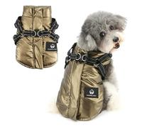 Ranphy Fleece Lined Dog Coat for Small Dogs Warm Waterproof Puppy Jacket with Double D-Ring Reflective Built-in Harness Adjustable Belt Turtleneck Pet Padded Winter Chihuahua Yorkie Clothes Gold XS