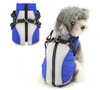 Ranphy Fleece Lined Dog Coat for Small Dogs Warm Windproof Puppy Jacket with Double D-Ring Reflective Built-in Harness Adjustable Belt Turtleneck Pet Padded Winter Chihuahua Yorkie Clothes Blue XL