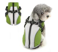 Ranphy Fleece Lined Dog Coat for Small Dogs Warm Windproof Puppy Jacket with Double D-Ring Reflective Built-in Harness Adjustable Belt Turtleneck Pet Padded Winter Chihuahua Yorkie Clothes Green XL