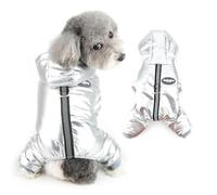 Ranphy Fleece Lined Dog Coat Hooded for Small Dog Waterproof Pet Jumpsuit with D-ring Warm Doggy Padded Reflective Strip Hoodie Puppy Jacket Winter Chihuahua Yorkie Cat Outdoor Snowsuit, Silver, XXL