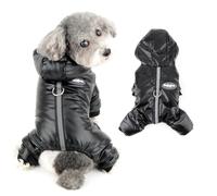 Ranphy Fleece Lined Dog Coat Hooded for Small Dog Waterproof Pet Jumpsuit with D-ring Warm Doggy Padded Reflective Strip Hoodie Puppy Jacket Winter Chihuahua Yorkie Cat Outdoor Snowsuit, Black, XL