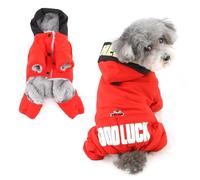 Ranphy Fleece Lined Dog Hoodie Coat for Small Dogs Waterproof Puppy Jumpsuit with D-Ring and Letter Printed Warm Snowsuit Pet Jacket Winter Cozy Chihuahua Yorkie Cat Cold Weather Clothes Red S