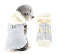 Ranphy Fleece Lined Gingham Knit Hoodie Jacket for Small Dog Hood with Ears Puppy Cute Winter Coat Sleeveless with Double D-ring Yorkie Chihuahua Warm Clothes Cat Clothing,Grey,L