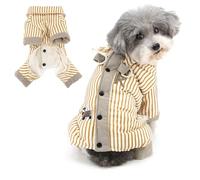 Ranphy Fleece Lined Striped Dog Coat for Small Dogs Warm Puppy Jumpsuit with Double D-Ring and Cute Doggie Patch Pet Jacket Cozy Winter Padded Clothes Chihuahua Yorkie Cat Outdoor Wear Khaki XXL