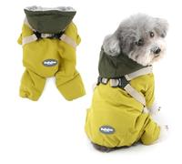 Ranphy Fleece Lined Waterproof Dog Hoodie Coat for Small Dogs Warm Solid Puppy Jacket with Built-in Harness Windproof Winter Jumpsuit Soft Pet Snowsuit Chihuahua Yorkie Cat Outdoor Clothes Yellow M