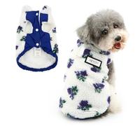 Ranphy Floral Faux Shearling Fleece Jacket for Small Dog Fleece Lined Puppy Winter Coat Sleeveless Vest Windproof Yorkie Chihuahua Warm Clothes with Leash Ring Cat Clothing,Purple,M