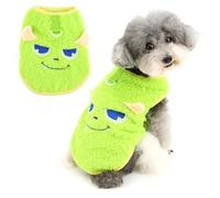 Ranphy Fluffy Fleece Pet Jumper for Xsmall Small Dogs and Cats, Warm Sleeveless Pullover with D-Ring, Monster Pattern Winter Outfit for Puppies Kittens Chihuahua Yorkie Clothing,Green,S