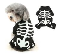 Ranphy Glow-In-The-Dark Skeleton Halloween Jumpsuit for Small Dogs,Black,XL