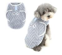 Ranphy Pet Embossed Fleece Jumper for Small Dogs and Cats, Warm Cartoon Sleeveless Pullover with D-Ring for Puppy Kitten Winter Outfit Chihuahua Yorkie Clothing,Grey,L