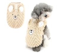 Ranphy Pet Embossed Fleece Jumper for Small Dogs and Cats, Warm Cartoon Sleeveless Pullover with D-Ring for Puppy Kitten Winter Outfit Chihuahua Yorkie Clothing,Brown,XS