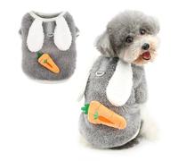 Ranphy Pet Fuzzy Sherpa Fleece Jumper for Small Dog with Cute Bunny Ears Carrot Puppy Thermal Pullover Sweatshirt D-ring Yorkie Chihuahua Autumn Winter Clothes Cat Clothing,Grey,S