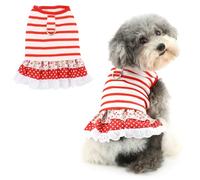 Ranphy Pet Nautical Stripe Dress for Xsmall Small Dog Puppy Dotted Floral Lace Skirt Tank Top Outfits with D-ring Yorkie Chihuahua Spring Summer Female Dog Clothes Cat Clothing,Red,M