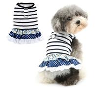 Ranphy Pet Nautical Stripe Dress for Xsmall Small Dog Puppy Dotted Floral Lace Skirt Tank Top Outfits with D-ring Yorkie Chihuahua Spring Summer Female Dog Clothes Cat Clothing,Blue,L