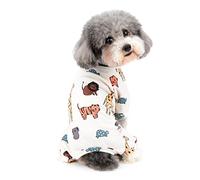 Ranphy Pet Pajamas for Small Dogs Cute Cartoon Pattern Jumpsuit Puppy Pjs Doggies Cat Rompers Round Collar Soft Pullover Pyjamas 4 Legs Shirts Doggy Clothes,Tiger,L