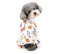 Ranphy Pet Pajamas for Small Dogs Cute Cartoon Pattern Jumpsuit Puppy Pjs Doggies Cat Rompers Round Collar Soft Pullover Pyjamas 4 Legs Shirts Doggy Clothes,Cat,S