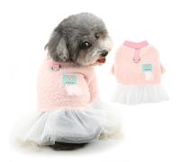 Ranphy Pet Sherpa Fleece Jumper Dress for Small Dog Puppy Pullover Sweatshirt Tulle Tutu Skirt Outfits with Leash Ring Yorkie Chihuahua Autumn Winter Female Dog Clothes Cat Clothing,Pink,M