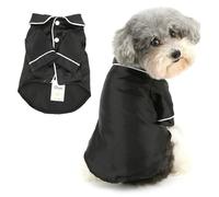 Ranphy Pet Soft Faux Silk Pyjamas Lapel Two-legged Sleepwear Shirt for Xsmall Small Medium Dogs Puppy Pjs Yorkie Chihuahua Bulldog Spring Summer Clothes Cat Clothing,Black,S