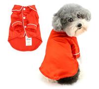 Ranphy Pet Soft Faux Silk Pyjamas Lapel Two-legged Sleepwear Shirt for Xsmall Small Medium Dogs Puppy Pjs Yorkie Chihuahua Bulldog Spring Summer Clothes Cat Clothing,Red,M