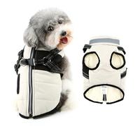 Ranphy Reflective Fleece Lined Jacket with Built-in Harness for Small Dog Padded Puppy Winter Coat Sleeveless Zipper Windproof Yorkie Chihuahua Warm Clothes Double Leash Ring Cat Clothing,Cream,S