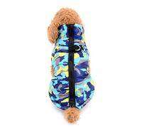 Ranphy Small Dog Camo Puffer Jacket with D-Ring and Zip, Winter Cotton-Padded Pet Coat Vest Harness for Puppy Chihuahua Yorkie Cat Clothes,Blue,S