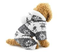 Ranphy Small Dog Cat Clothes for Boy Girl Soft Velvet Reindeer Pattern Dog Pajamas Puppy Hoodie Hooded Jumpsuit Grey M (This Style Run Small,pls Choose The Size Carefully)