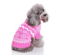 Ranphy Small Dog Christmas Sweater Puppy Warm Knited Outfit Clothes Snowflake Turtleneck Knitwear Jumper Doggie Cat Holiday Costume Pet Apparel Pink S