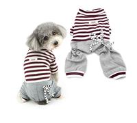 Ranphy Small Dog Stripe Jumpsuit Puppy Pajamas with Pant Comfy Cotton Pet Clothes Cat Apparel Pyjamas PJS Shirt Boys Winter Jammies Brown S
