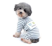 Ranphy Small Dog Stripe Pajamas Winter Comfy Cotton Pet Clothes Puppy Outfit Cat Apparel Doggy Pyjamas PJS Shirt Yorkie Jumpsuit Boys for Summer Autumn Gray Size L