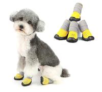 Ranphy Small Medium Dog Shoes for Hot Pavement Soft Mesh Summer Puppy Boots Anti-Slip Rubber Sole Adjustable Breathable Outdoor Walking Hiking Paw Protection 4 Pieces Set,Yellow,1#