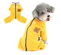 Ranphy Solid Dog Pyjamas for Small Dogs Warm Fuzzy Fleece Puppy Jumpsuit with Double D-Ring and Zipper on Back Four-Leg Pjs Cozy Winter Autumn Chihuahua Yorkie Cat Clothes Yellow L