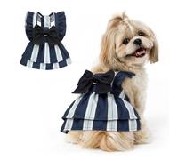 Ranphy Striped Dog Dress with Large Bow for Small Dogs, Blue, L