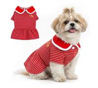 Ranphy Striped Dog Knit Dress with Ruffled Hem and Collar, Stretchy Fresh Preppy Style Pet Outfit, Spring Summer Puppy Clothes for Small Dogs Chihuahua Yorkie, Red, XL